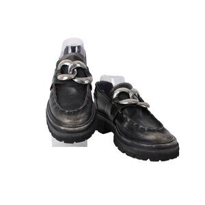 As 98 Shoes Desmond Sz 40 Black Gray Buckle Detail Leather 1.5" Loafers